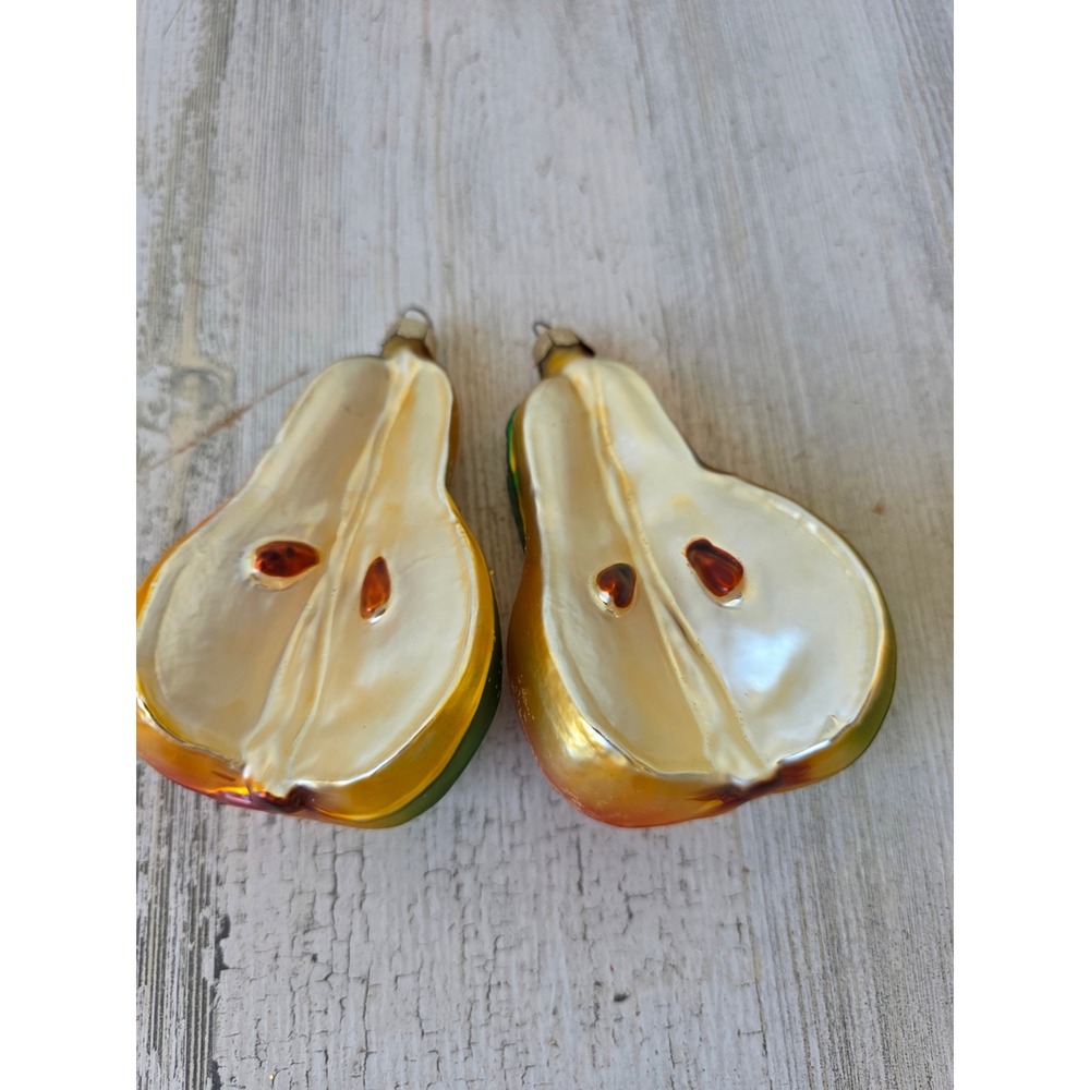 Vintage pear fruit glass ornament glitter Xmas tree